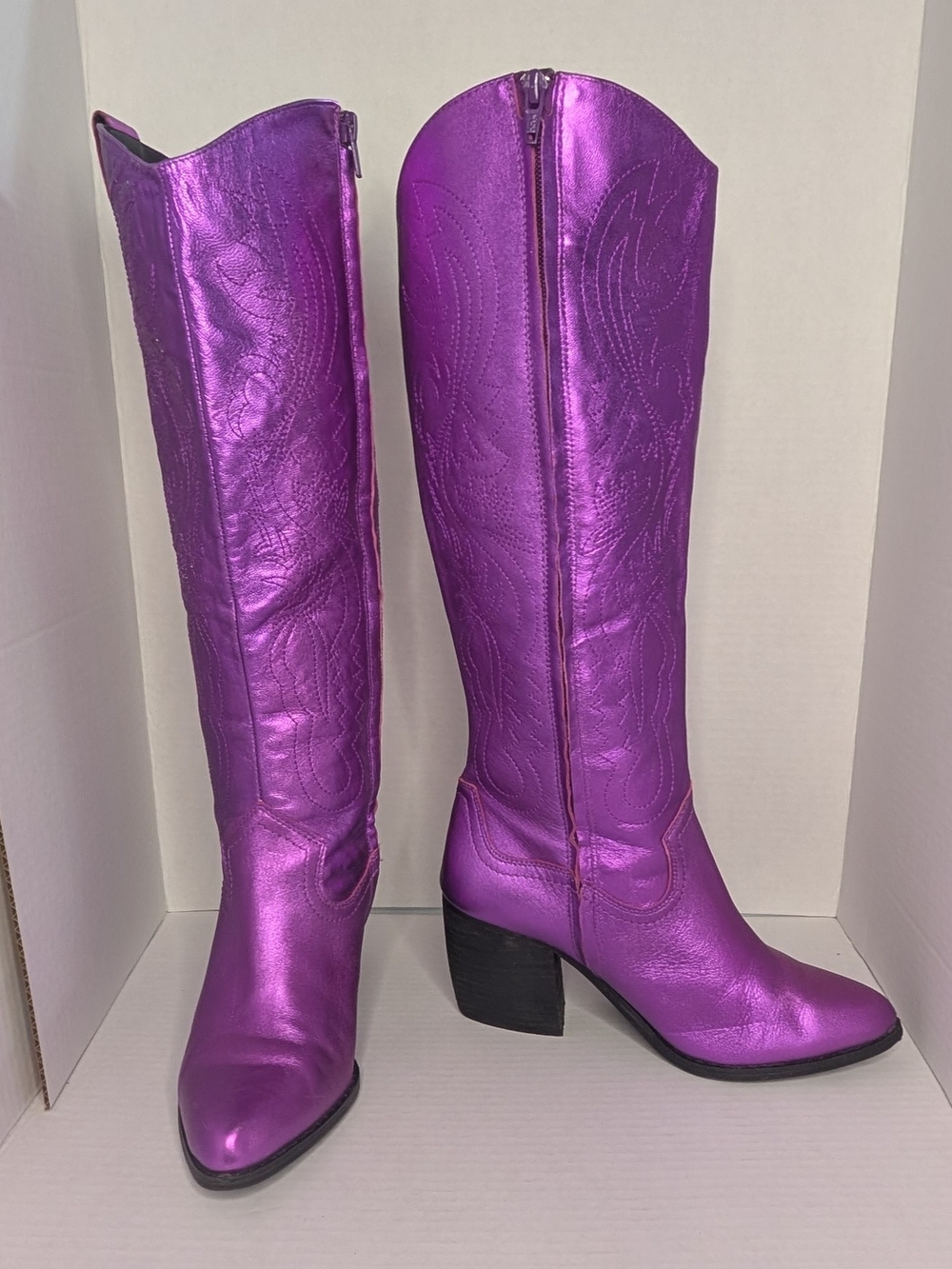GB Gianni Bini Metallic Purple Cowboy Boots Knee High Western Cowgirl Size 9.5
